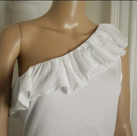 NEW! Lauren by RL {White One-Shoulder Ruffle Top} - M - Picture 2 of 6